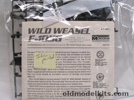 Monogram 1/72 F-105G Wild Weasel Bagged (1/72), 5431 plastic model kit